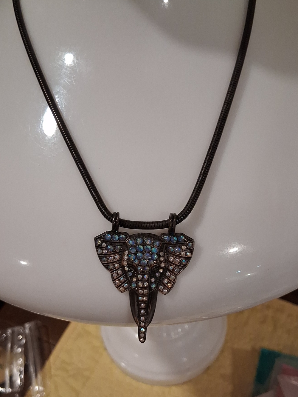 Pave Crystal Elephant Pendant Necklace in Blue